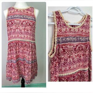 PATRONS of Peace Red Patterned  Sleeveless Dress medium
